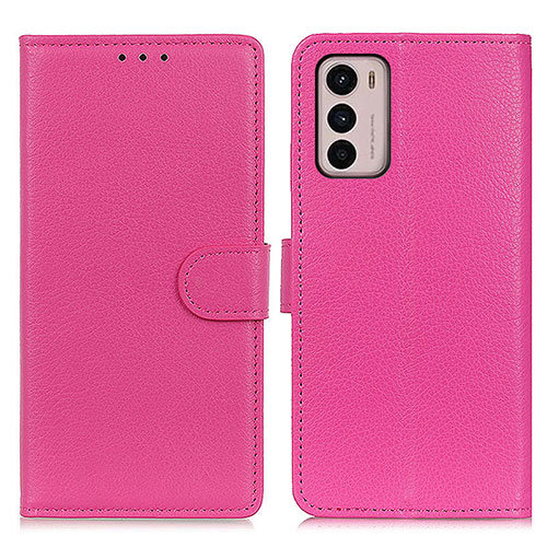 Leather Case Stands Flip Cover Holder A03D for Motorola Moto G42 Hot Pink