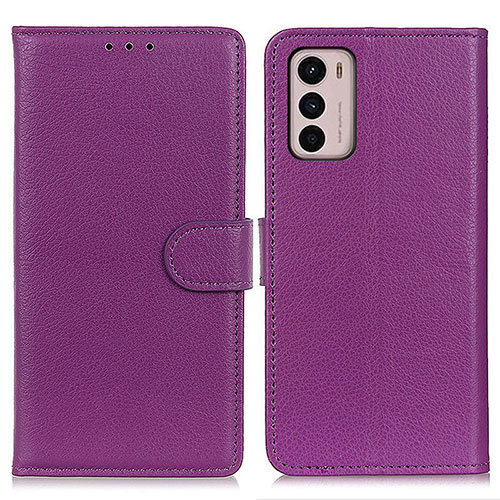 Leather Case Stands Flip Cover Holder A03D for Motorola Moto G42 Purple