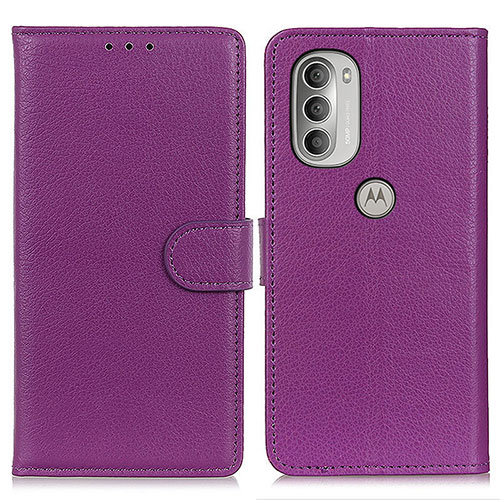 Leather Case Stands Flip Cover Holder A03D for Motorola Moto G51 5G Purple