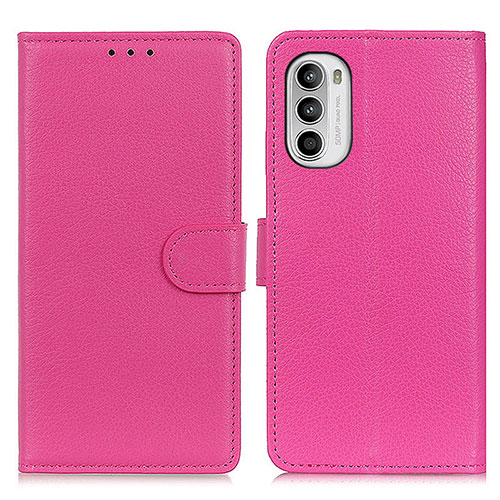 Leather Case Stands Flip Cover Holder A03D for Motorola MOTO G52 Hot Pink