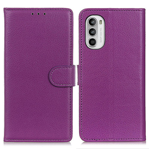 Leather Case Stands Flip Cover Holder A03D for Motorola MOTO G52 Purple