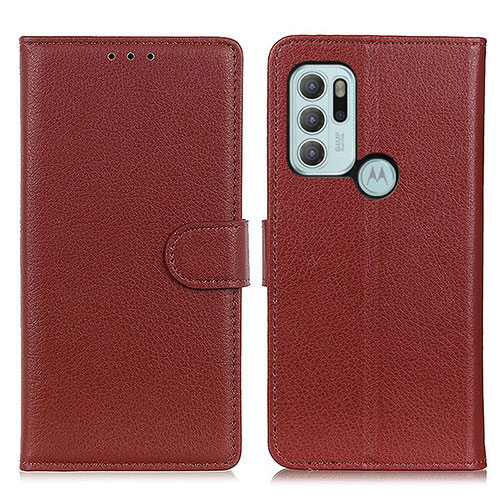 Leather Case Stands Flip Cover Holder A03D for Motorola Moto G60s Brown