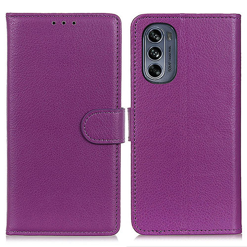 Leather Case Stands Flip Cover Holder A03D for Motorola Moto G62 5G Purple