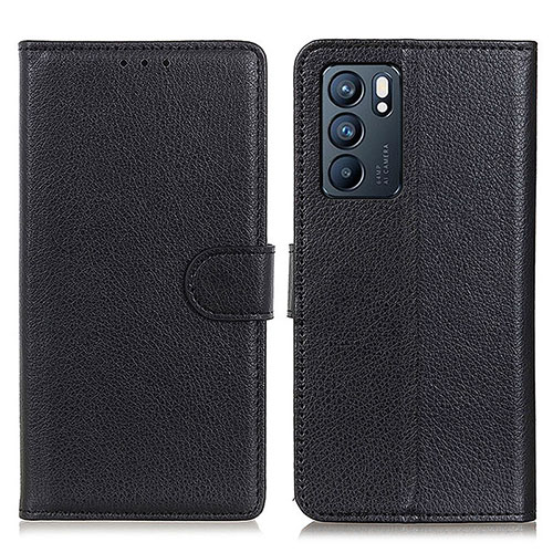Leather Case Stands Flip Cover Holder A03D for Oppo Reno6 5G Black