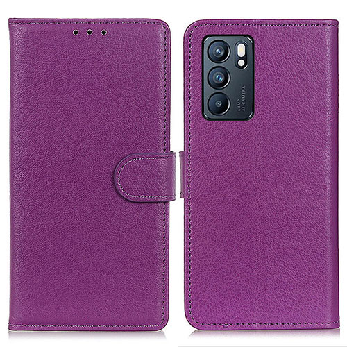 Leather Case Stands Flip Cover Holder A03D for Oppo Reno6 5G Purple