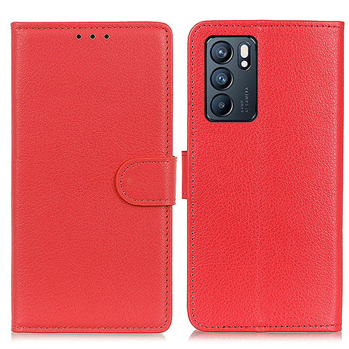 Leather Case Stands Flip Cover Holder A03D for Oppo Reno6 5G Red