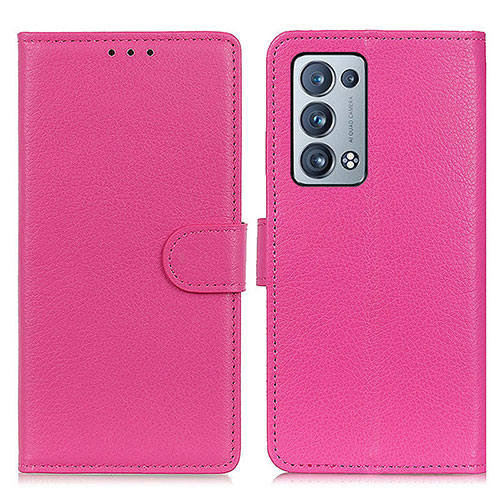 Leather Case Stands Flip Cover Holder A03D for Oppo Reno6 Pro 5G Hot Pink
