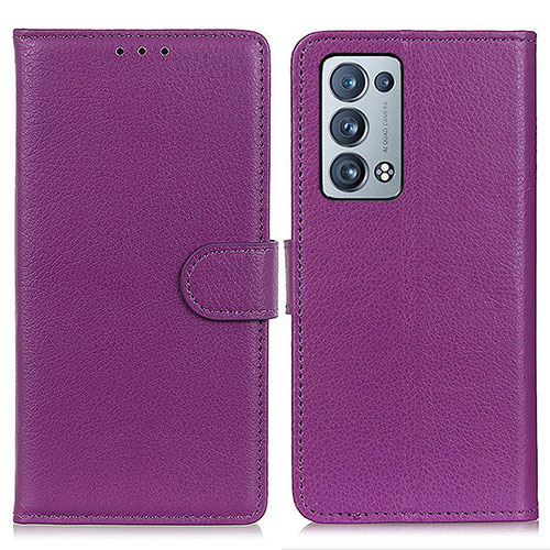 Leather Case Stands Flip Cover Holder A03D for Oppo Reno6 Pro 5G Purple