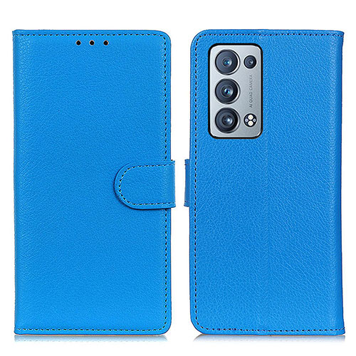 Leather Case Stands Flip Cover Holder A03D for Oppo Reno6 Pro 5G Sky Blue