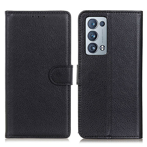 Leather Case Stands Flip Cover Holder A03D for Oppo Reno6 Pro+ Plus 5G Black