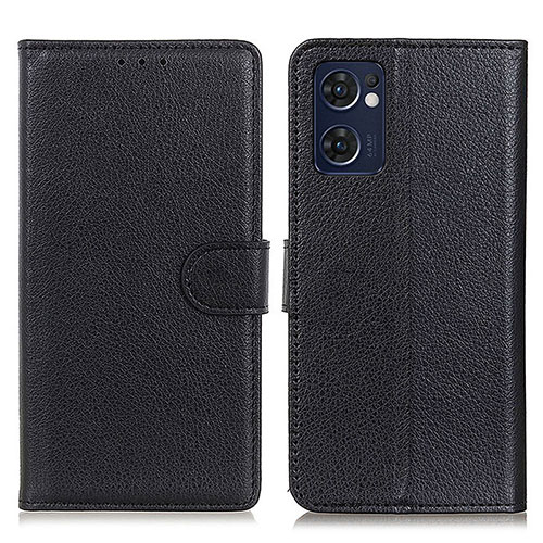 Leather Case Stands Flip Cover Holder A03D for Oppo Reno7 5G Black