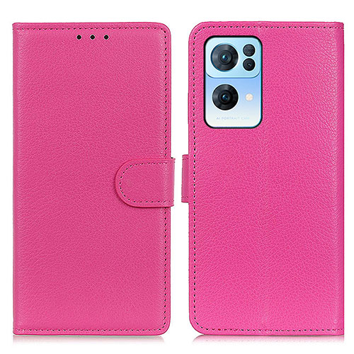 Leather Case Stands Flip Cover Holder A03D for Oppo Reno7 Pro 5G Hot Pink