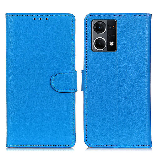 Leather Case Stands Flip Cover Holder A03D for Oppo Reno8 4G Sky Blue