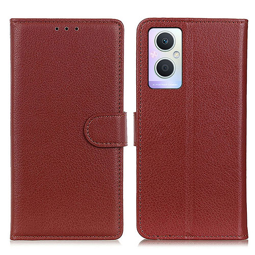 Leather Case Stands Flip Cover Holder A03D for Oppo Reno8 Lite 5G Brown