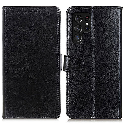 Leather Case Stands Flip Cover Holder A03D for Samsung Galaxy S21 Ultra 5G Black