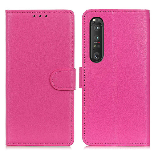 Leather Case Stands Flip Cover Holder A03D for Sony Xperia 1 III Hot Pink