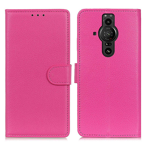 Leather Case Stands Flip Cover Holder A03D for Sony Xperia PRO-I Hot Pink