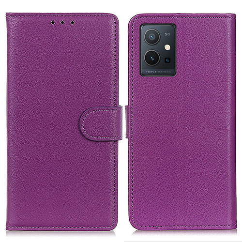 Leather Case Stands Flip Cover Holder A03D for Vivo iQOO Z6 5G Purple