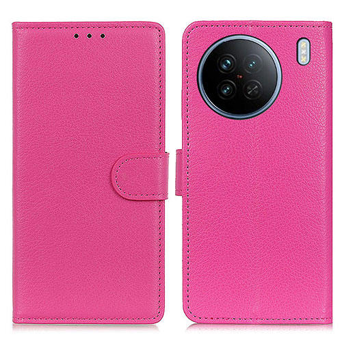 Leather Case Stands Flip Cover Holder A03D for Vivo X90 5G Hot Pink