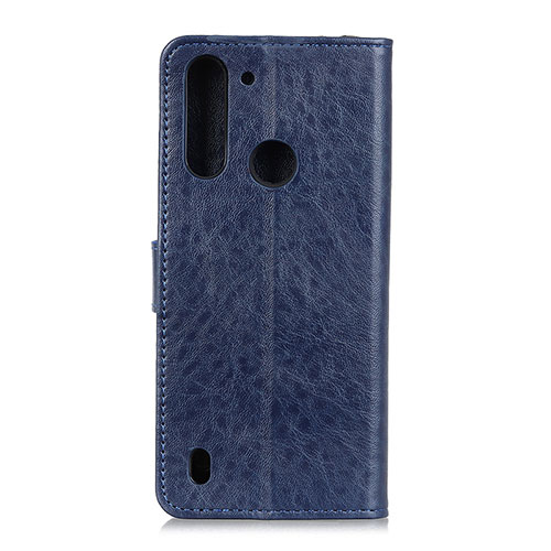 Leather Case Stands Flip Cover Holder A04D for Motorola Moto One Fusion Blue