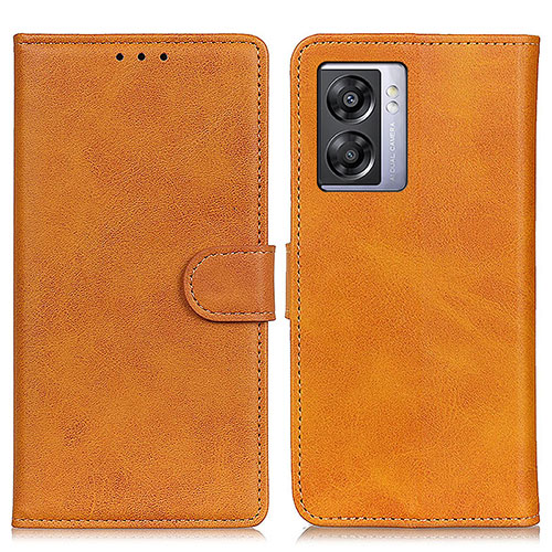 Leather Case Stands Flip Cover Holder A04D for Oppo A56S 5G Brown