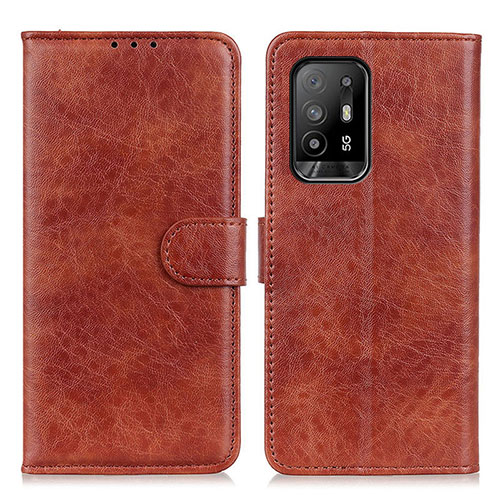 Leather Case Stands Flip Cover Holder A04D for Oppo Reno5 Z 5G Brown