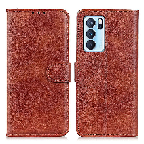 Leather Case Stands Flip Cover Holder A04D for Oppo Reno6 Pro 5G India Brown