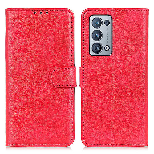 Leather Case Stands Flip Cover Holder A04D for Oppo Reno6 Pro+ Plus 5G Red