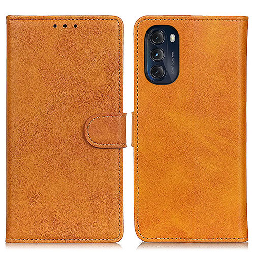 Leather Case Stands Flip Cover Holder A05D for Motorola Moto G 5G (2022) Brown