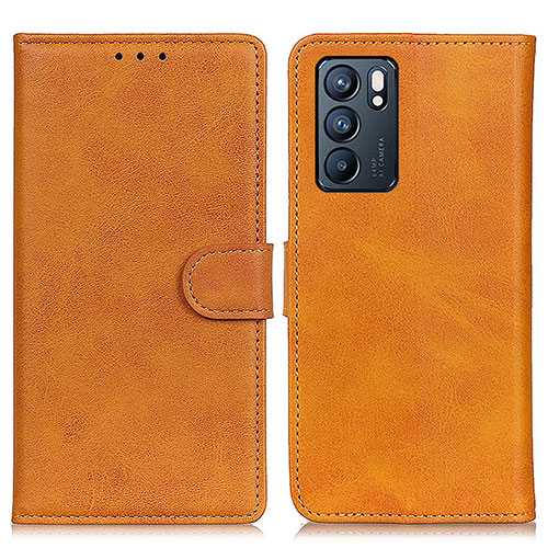 Leather Case Stands Flip Cover Holder A05D for Oppo Reno6 5G Brown