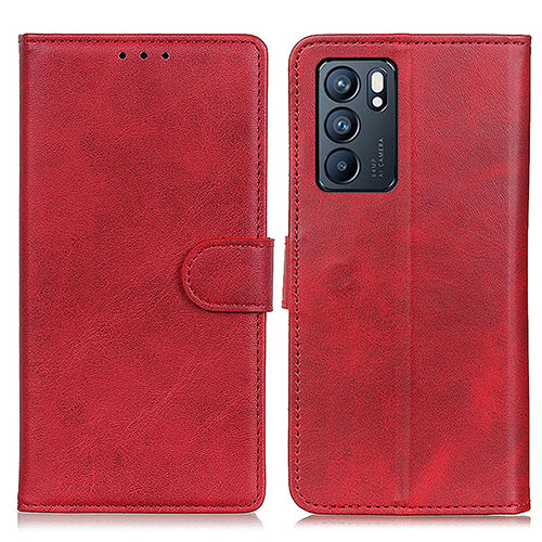 Leather Case Stands Flip Cover Holder A05D for Oppo Reno6 5G Red