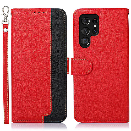Leather Case Stands Flip Cover Holder A05D for Samsung Galaxy S21 Ultra 5G Red