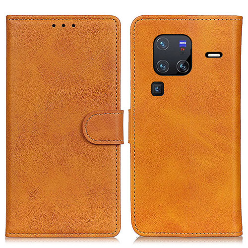 Leather Case Stands Flip Cover Holder A05D for Vivo X80 Pro 5G Brown