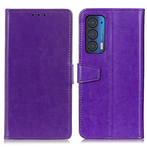 Leather Case Stands Flip Cover Holder A06D for Motorola Moto Edge (2021) 5G Purple