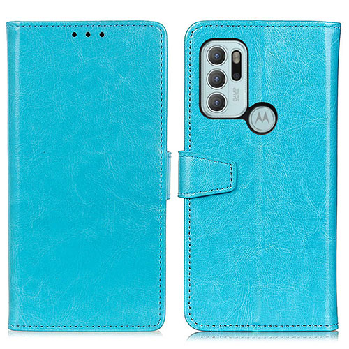 Leather Case Stands Flip Cover Holder A06D for Motorola Moto G60s Sky Blue