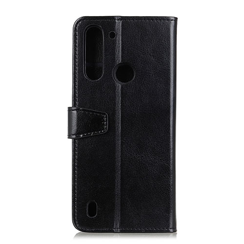 Leather Case Stands Flip Cover Holder A06D for Motorola Moto One Fusion Black