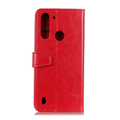 Leather Case Stands Flip Cover Holder A06D for Motorola Moto One Fusion Red