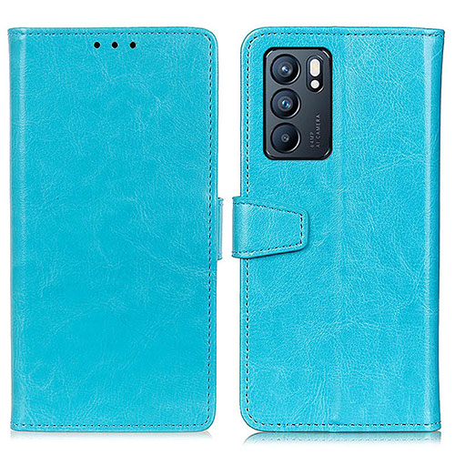 Leather Case Stands Flip Cover Holder A06D for Oppo Reno6 5G Sky Blue