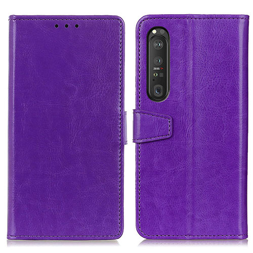 Leather Case Stands Flip Cover Holder A06D for Sony Xperia 1 III Purple