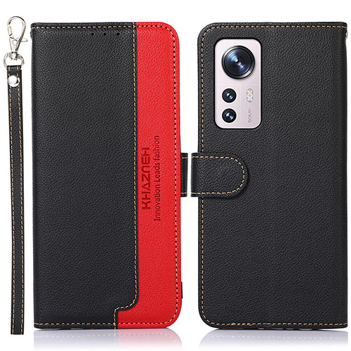 Leather Case Stands Flip Cover Holder A06D for Xiaomi Mi 12 Pro 5G Red and Black