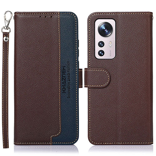 Leather Case Stands Flip Cover Holder A06D for Xiaomi Mi 12S 5G Brown