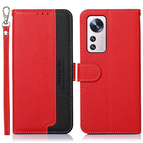 Leather Case Stands Flip Cover Holder A06D for Xiaomi Mi 12X 5G Red
