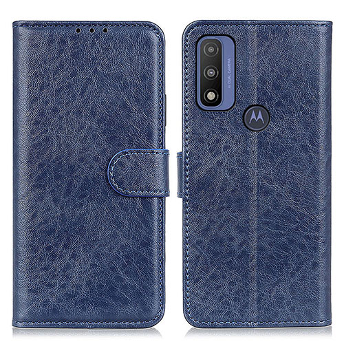 Leather Case Stands Flip Cover Holder A07D for Motorola Moto G Pure Blue