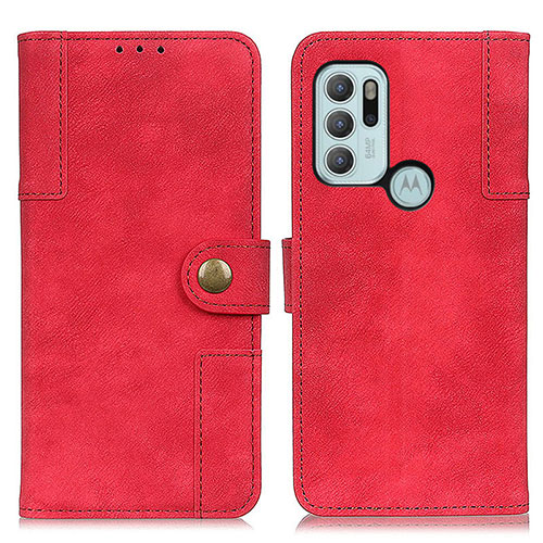 Leather Case Stands Flip Cover Holder A07D for Motorola Moto G60s Red