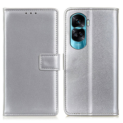 Leather Case Stands Flip Cover Holder A08D for Huawei Honor 90 Lite 5G Silver