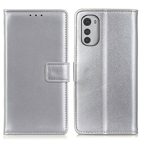 Leather Case Stands Flip Cover Holder A08D for Motorola Moto E32 Silver
