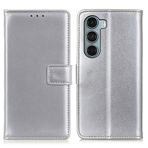Leather Case Stands Flip Cover Holder A08D for Motorola Moto G200 5G Silver