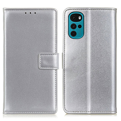 Leather Case Stands Flip Cover Holder A08D for Motorola Moto G22 Silver
