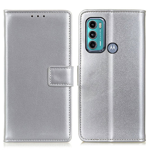 Leather Case Stands Flip Cover Holder A08D for Motorola Moto G40 Fusion Silver