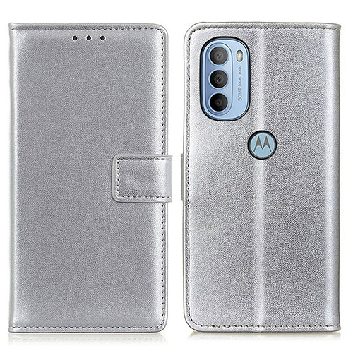Leather Case Stands Flip Cover Holder A08D for Motorola Moto G41 Silver